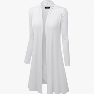 Women's Solid Long Sleeve Open Front Long Cardigan -white